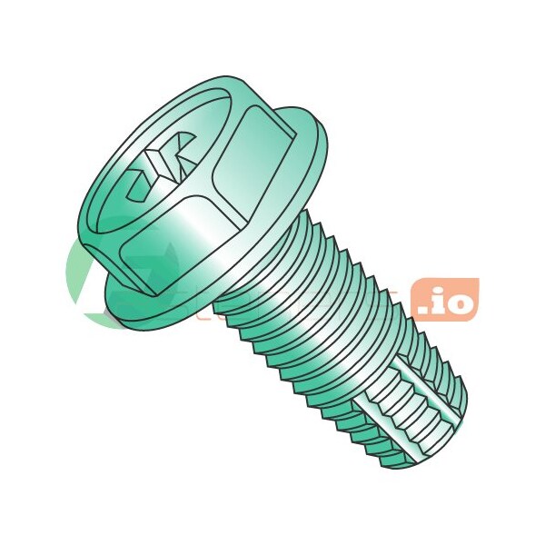 Newport Fasteners Thread Cutting Screw, #8-32 x 3/8 in, Green Zinc Plated Steel Hex Head Phillips Drive, 10000 PK 299893 - main